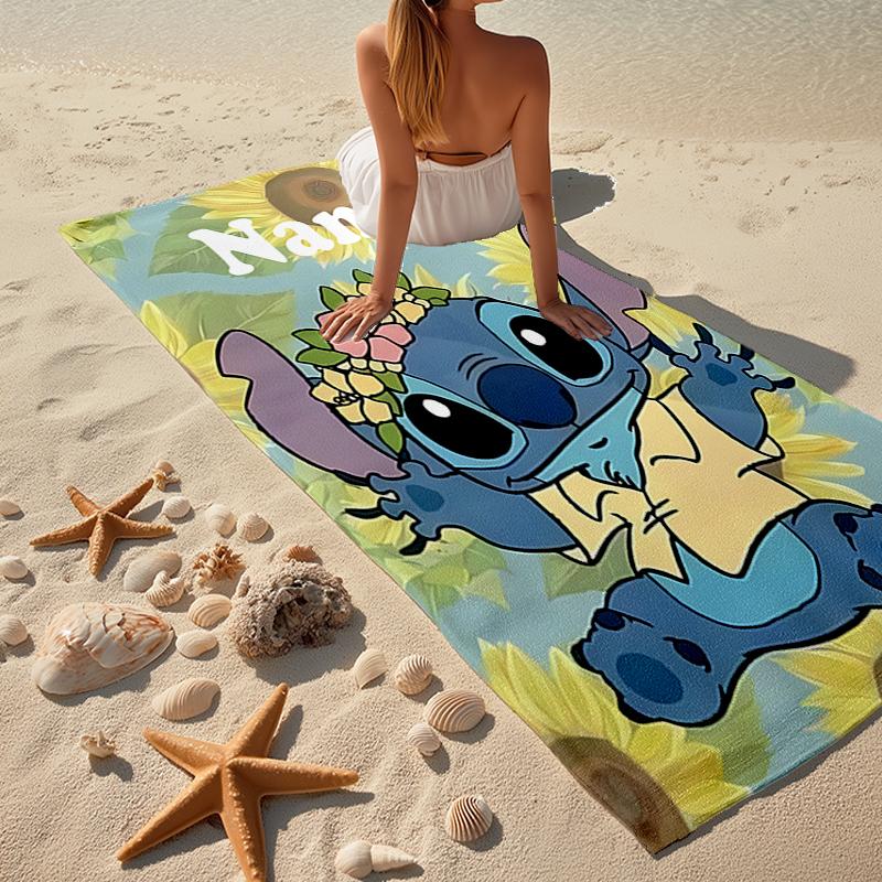 Custom Name Ultra-Soft Beach Towel with Stitch Theme,Ideal for Pool - Camping, Diving - Perfect Travel Essential, Vibrant Beach Towel.