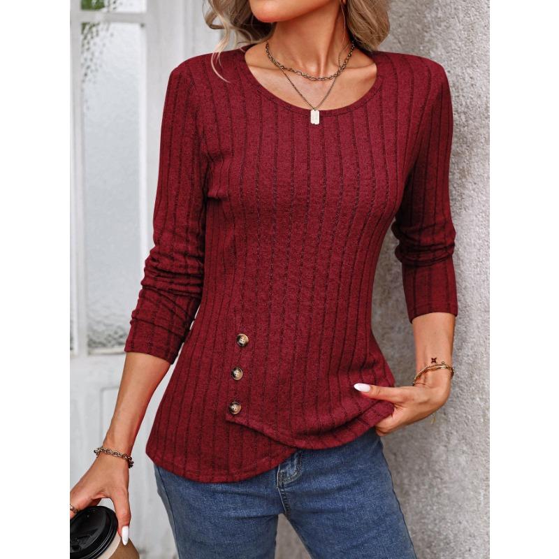 Damen Herbst-Winter Rundhals Skinny Langarm Oberteil