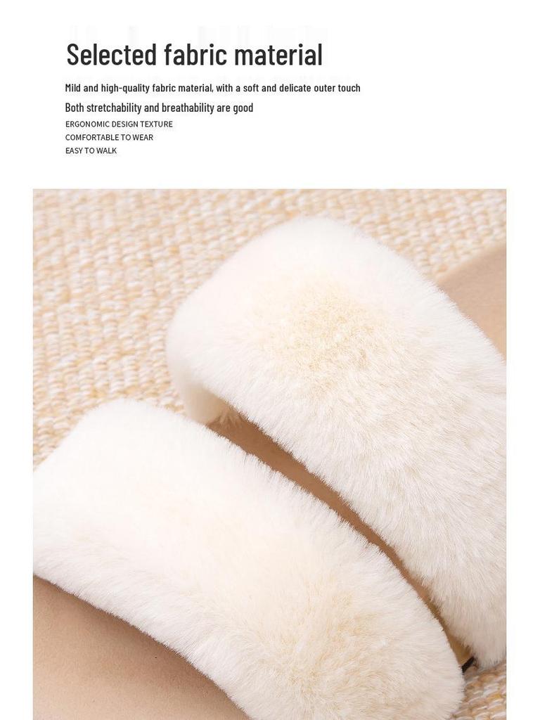 High-End Women's Furry Slippers: Thick-Soled, Non-Slip, Flat, Plus Velvet, Outdoor, 2025 Autumn/Winter Collection.