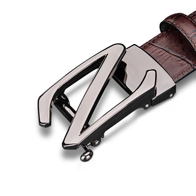 Men's Business Alloy Buckle Head Belt Automatic Buckle Letter Head Layer Cowhide Belt Automatic Buckle High-end Gift Box