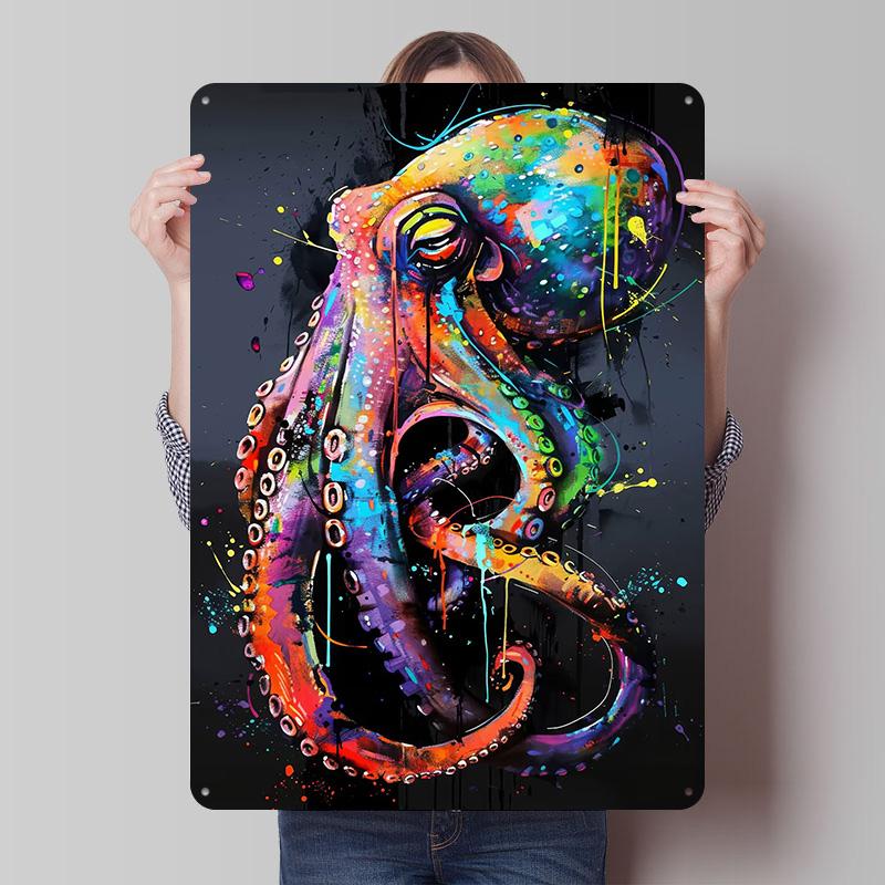 Octopus Popart Painting Tinplate Posters Customizable Wall Art Retro Vintage Metal Signs for Home Room Mancave Decoration Gaming