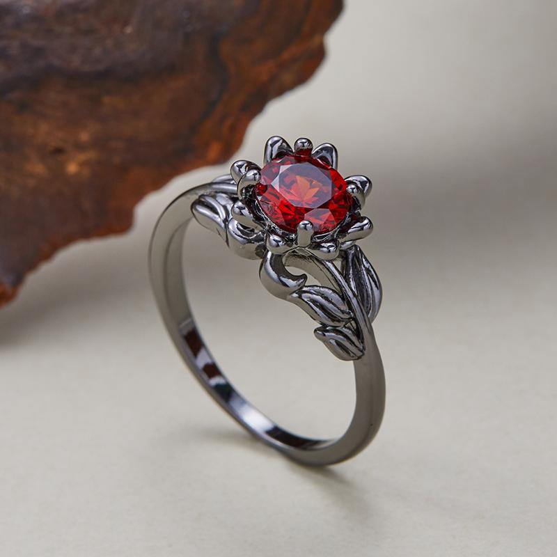 Gothic Fashion Red Color Set Zirconia Flower Women's Ring for Women Vintage Holiday Party Jewelry Accessory Gift