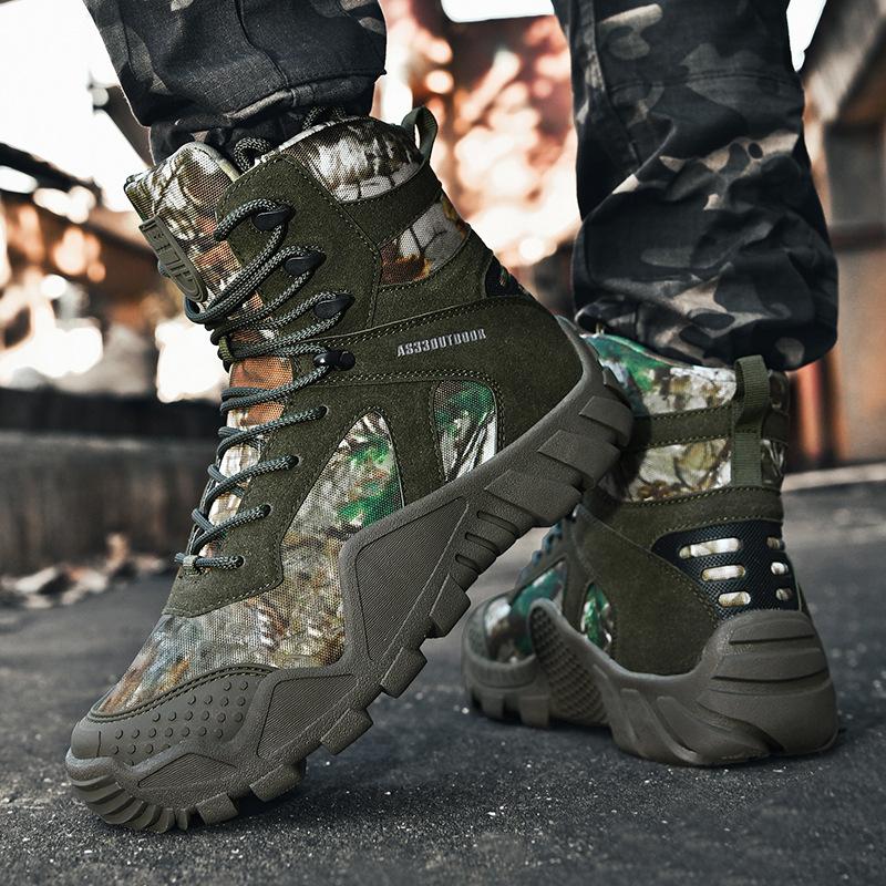 Outdoor Tactical Boots Men High Top Non Slip Hiking Shoes