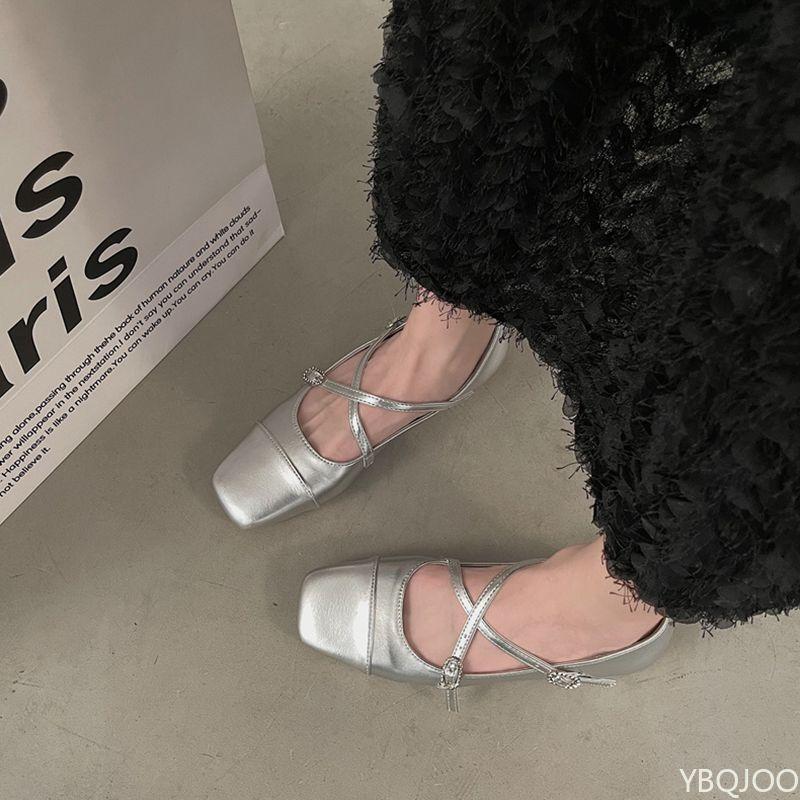 Fashion Ladies Fashionable Versatile Cross Buckle Shoes Retro Elegant Minimalist Women Single Shoes Square Toe Comfortable High Heels