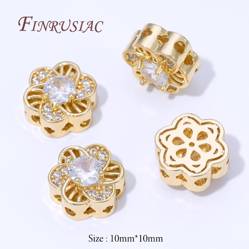 Style Multiple Plaqué Or 14K Perles Zircon pour Fabrication de Bijoux, Perles Espacement Métal, Perles Fleurs Rondes Séparateurs Accessoires DIY