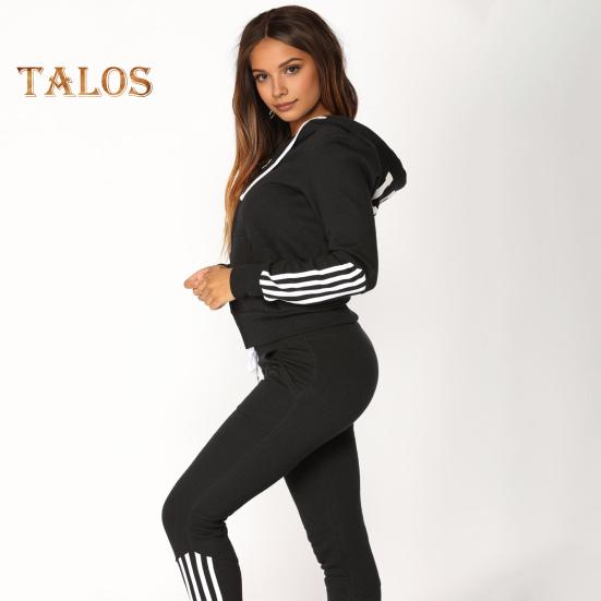 2 Pcs/Set Women Hoodie Pants Suit Hooded Long Sleeves Solid Color Zip-up Coat Elastic High Waist Ankle-banded Trousers Sport Fall Winter Tracksuit