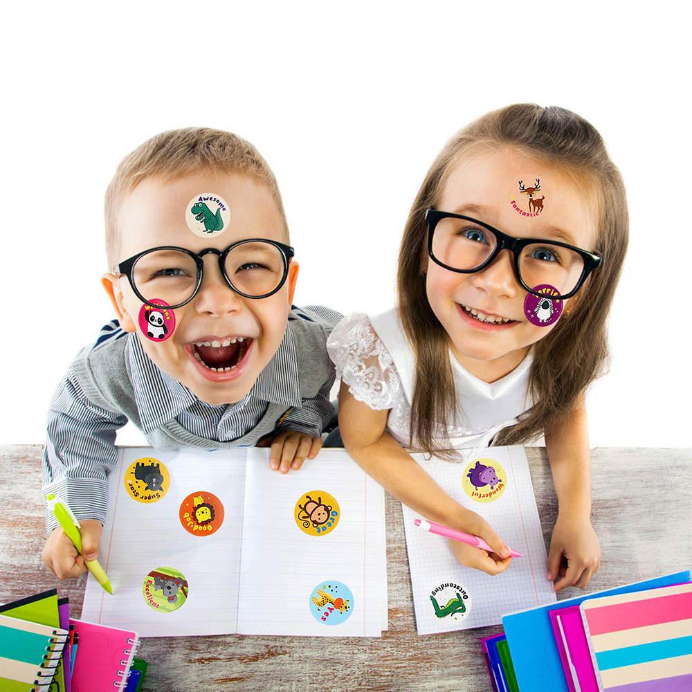50-500pcs creative animals stickers 1inch labels reward sticker for school teacher kids Smile stationery sticker