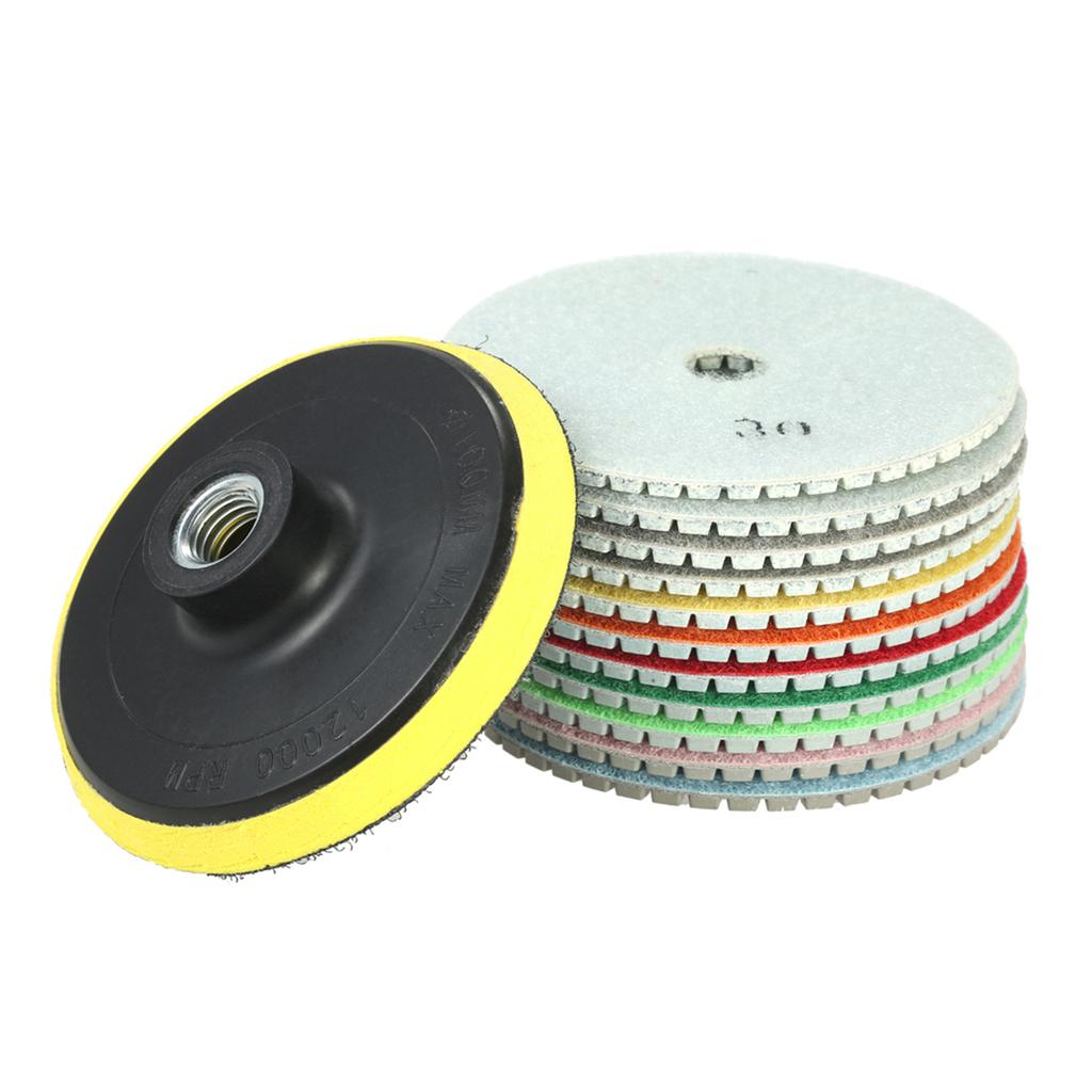 11pcs 4 Inch Diamond Wet Polishing Pads Grinding Disc + 1pc Backing Pad for Granite Marble Stone Ceramic Tile Concrete