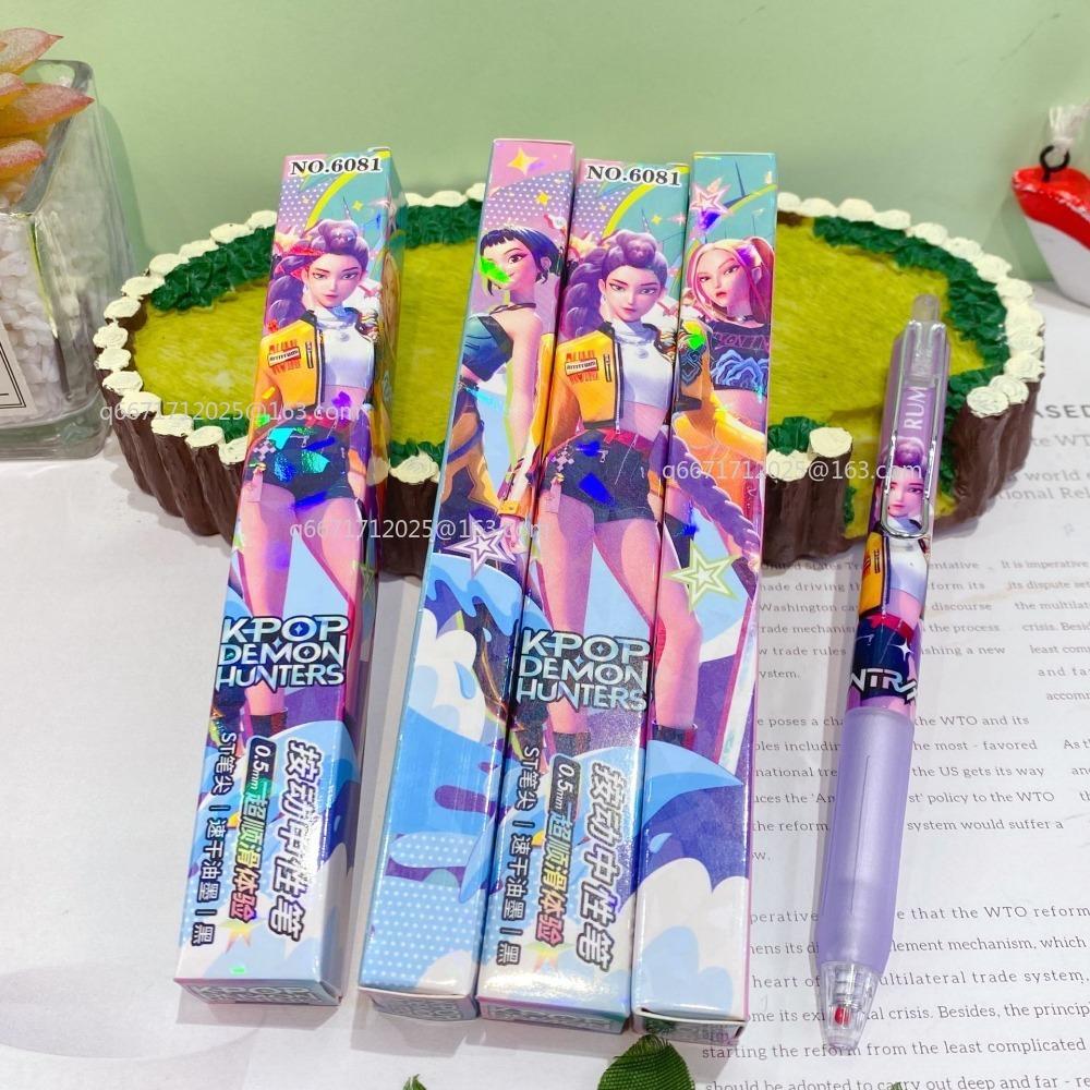 1/4/6/12PCS KPop Demon Hunters Black Ink Pen Student Writinng Draw Gel Pen Anime Figure Stationery Study Supplies Gift 0.5mm