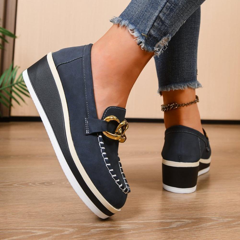 Women Platform Loafers Ladies Elegant Suede Leather Moccasins Shoes Woman Slip On Moccasin Women's Black Casual Shoes