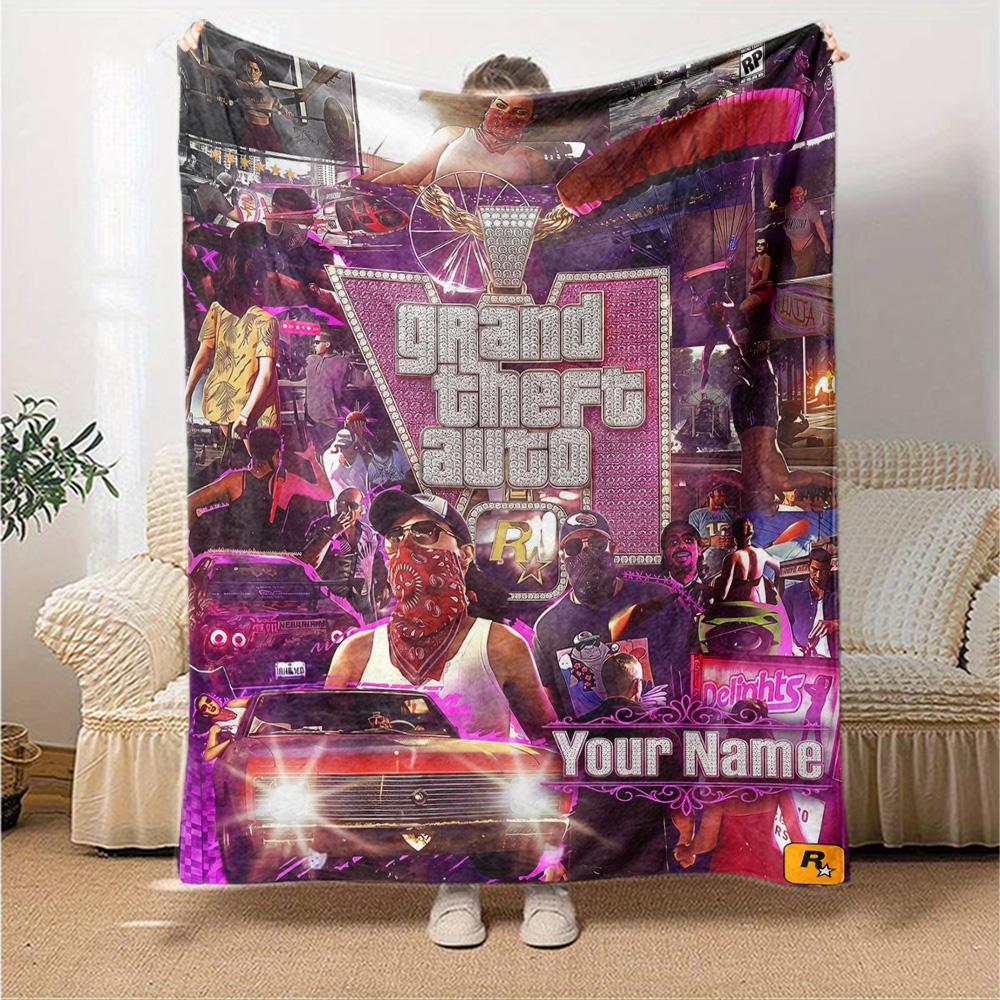 Grand Theft Auto Customize Text Blanket Multi-purpose Customizable Blanket Soft Warm Cozy Great for Bed Office Chair Seaside Living Room