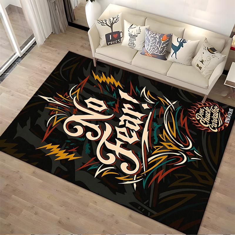 "No Fear Text Rug with Colorful Tribal Patterns, Stylish Decor" Suitable for Use As an Anti-slip for Living Room Bedroom Sofas