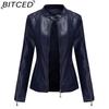 BITCED Fashion Women's PU Leather Short Jacket with Stand Collar Lightweight Spring/Autumn Leather Jacket