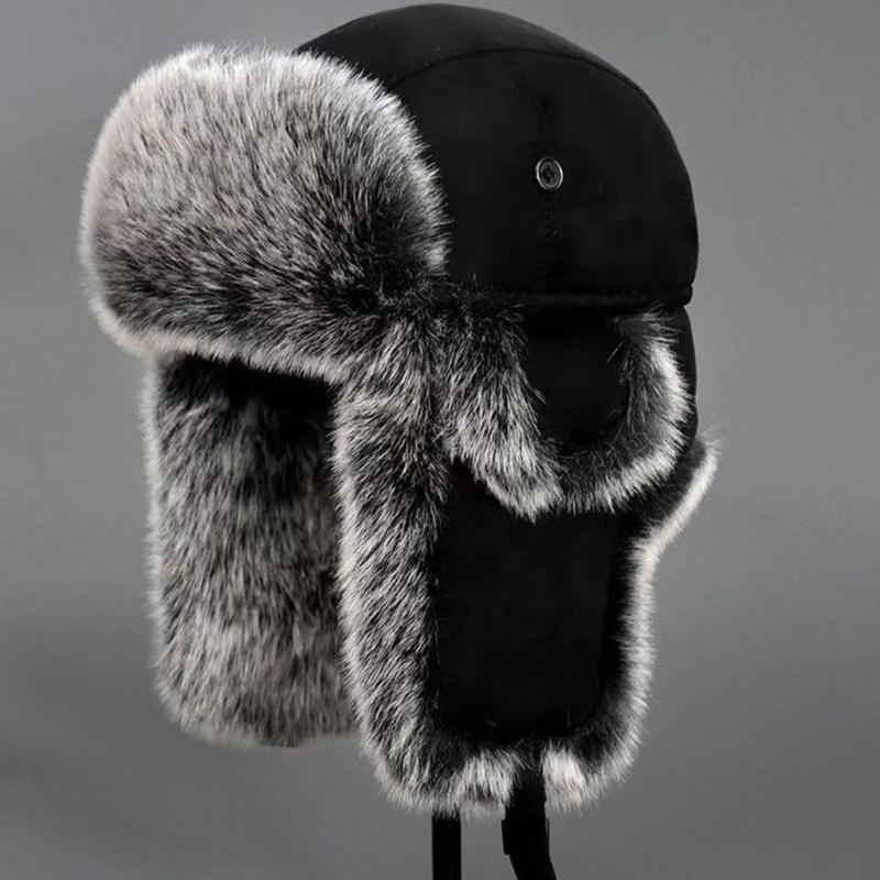 Furry Trapper Hat with Ear Flaps Windproof Winter Hunting Hat Furry Lined Winter Earflaps Hat Cycling Hat for Men Women