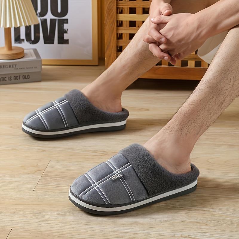 [Warm Slippers] Warm Plaid Men's Winter Slippers | Plush Indoor Shoes for Men, Home Slippers