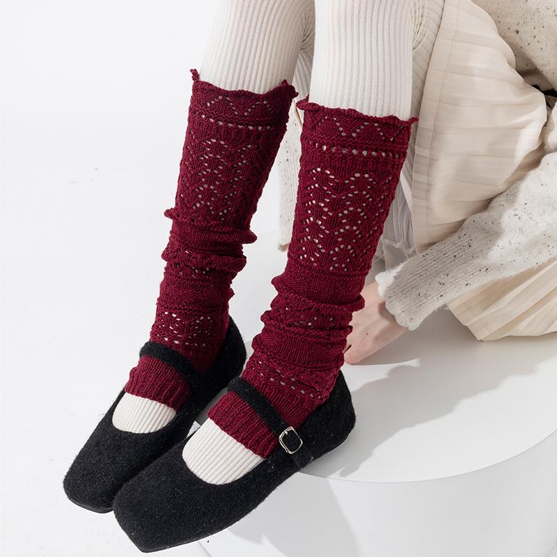 Boots Still Cotton Socks Cover Relief Hollow Warm Knitting Retro Gray Heavy Industry Long Tube Stack Calf Leg Cover