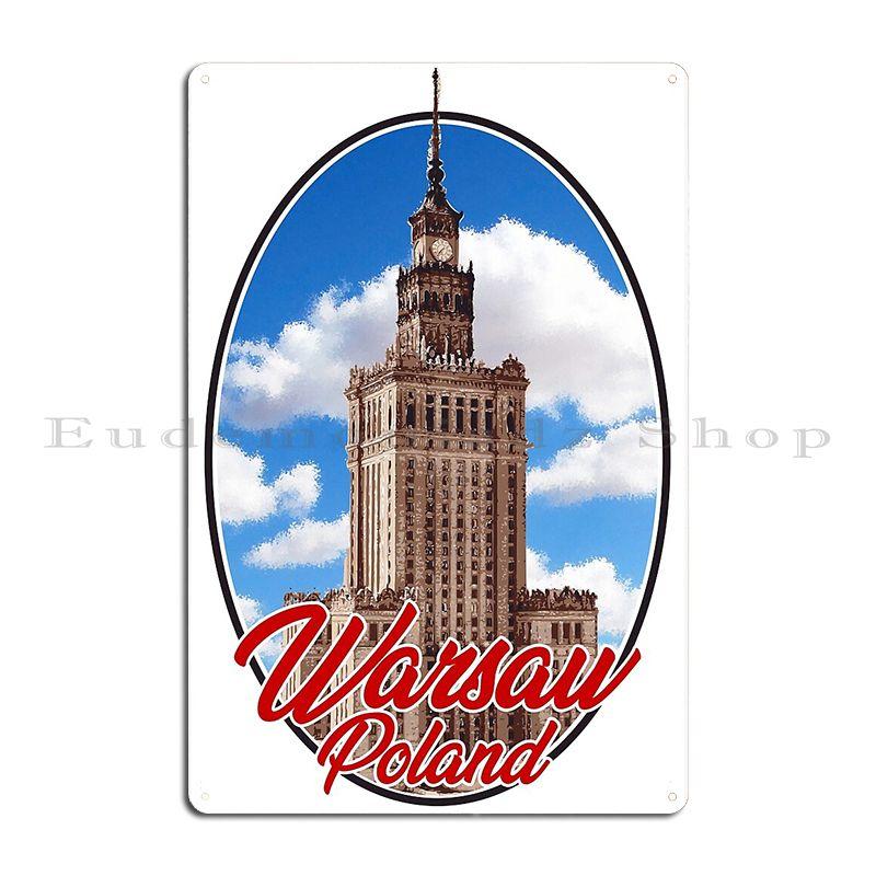 Picture From Warsaw Poland A Vintage Travel Illustration of Warsaw Metal Decoration Printing Pub Plates Retro Tin Sign Poster 20x30cm(7.8x11.8inch)