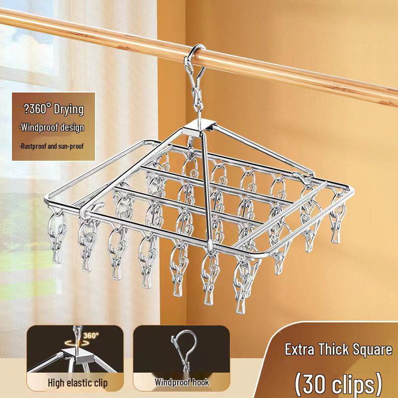 Rotating Stainless Steel Sock Drying Rack with Anti-Drop Pegs for Home and Dormitory Use