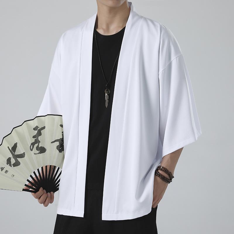 Herren Großer Chinesischer Hanfu Cardigan: Lockere taoistische Zen-Eisseiden-Sommer-Sonnenschutzjacke