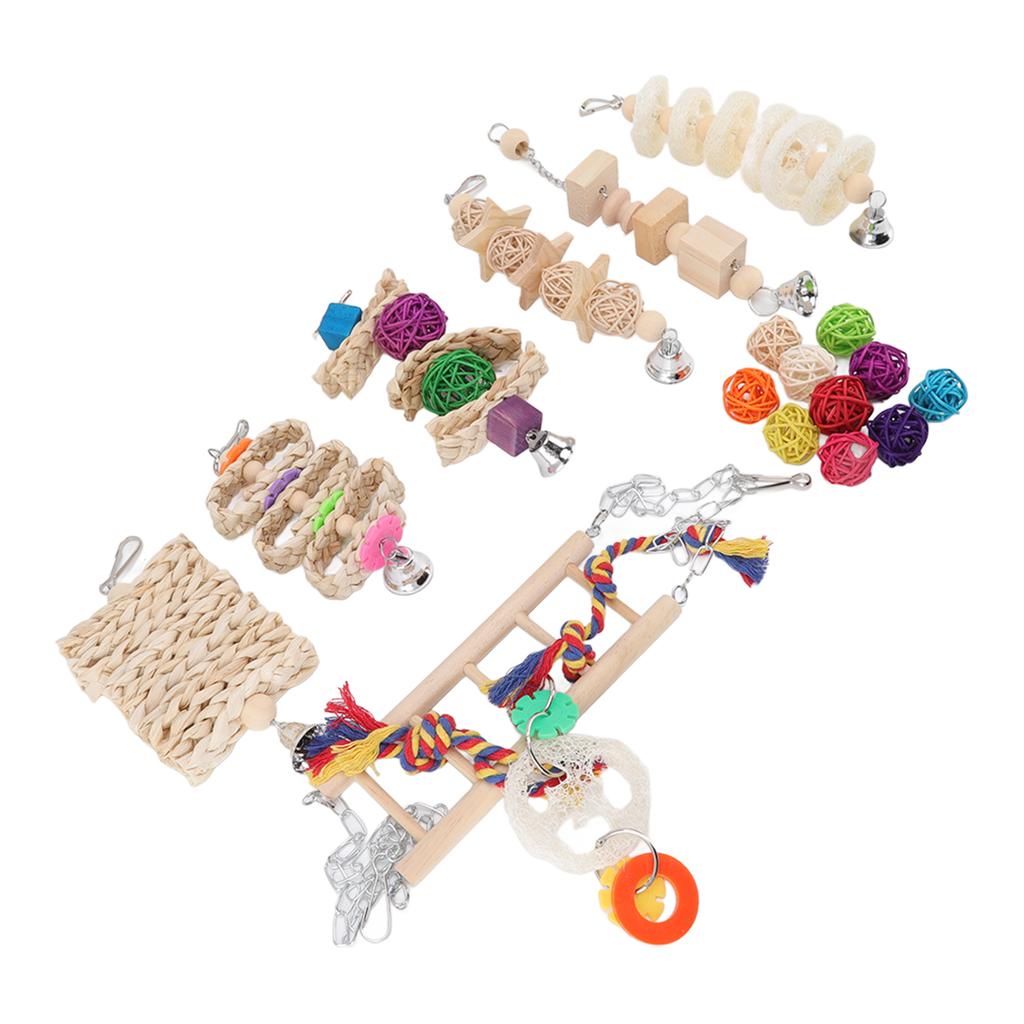 Bird Toys Colorful Climbing Bridge Parrots Swing Chewing Toy with Bell for Parakeets Cockatiels