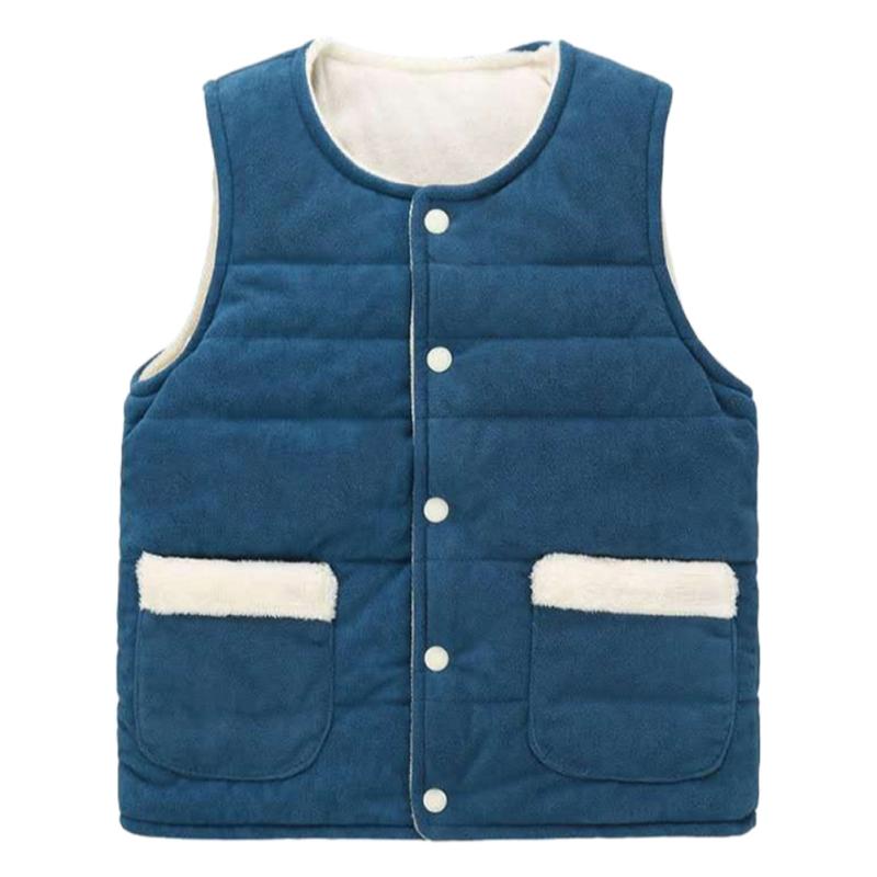 

Детский теплый кардиган без рукавов, пальто, жилет на пуговицах 100 синий