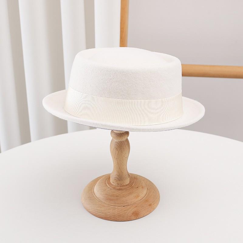 Womens Wool Felt Flat Top Wide Brim Hat Vintage Jazz Cap Winter Streetwear Accessory