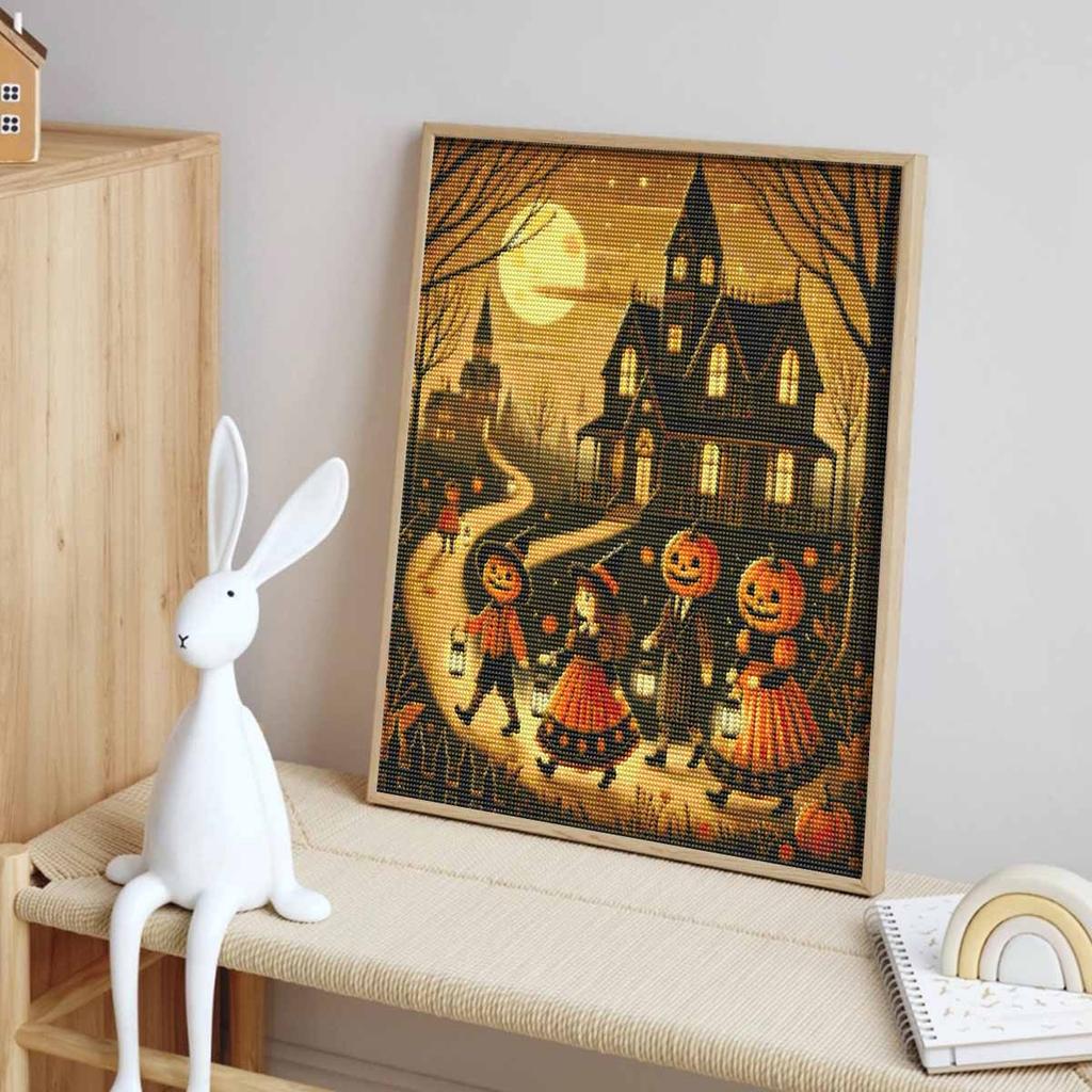 Halloween Diamond Painting Mosaic Art Kit Pumpkin Castle Full Moon Handmade DIY Home Decoration Wall Art Craft 128 Characters