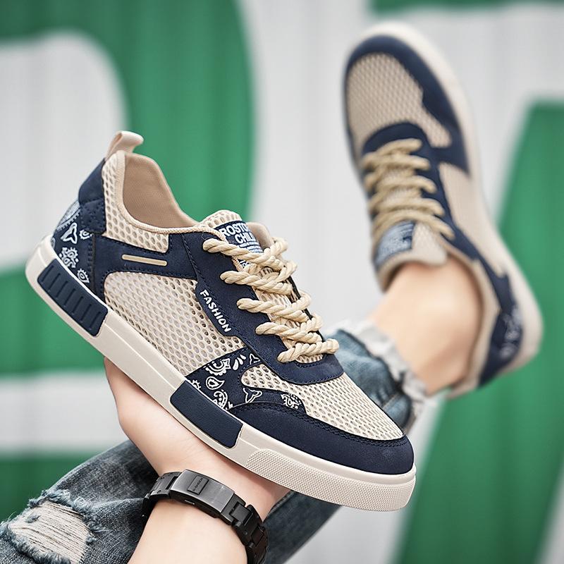 Large size hollow fashion board shoes men's 2025 new comfortable mesh shoes lightweight trend versatile casual shoes