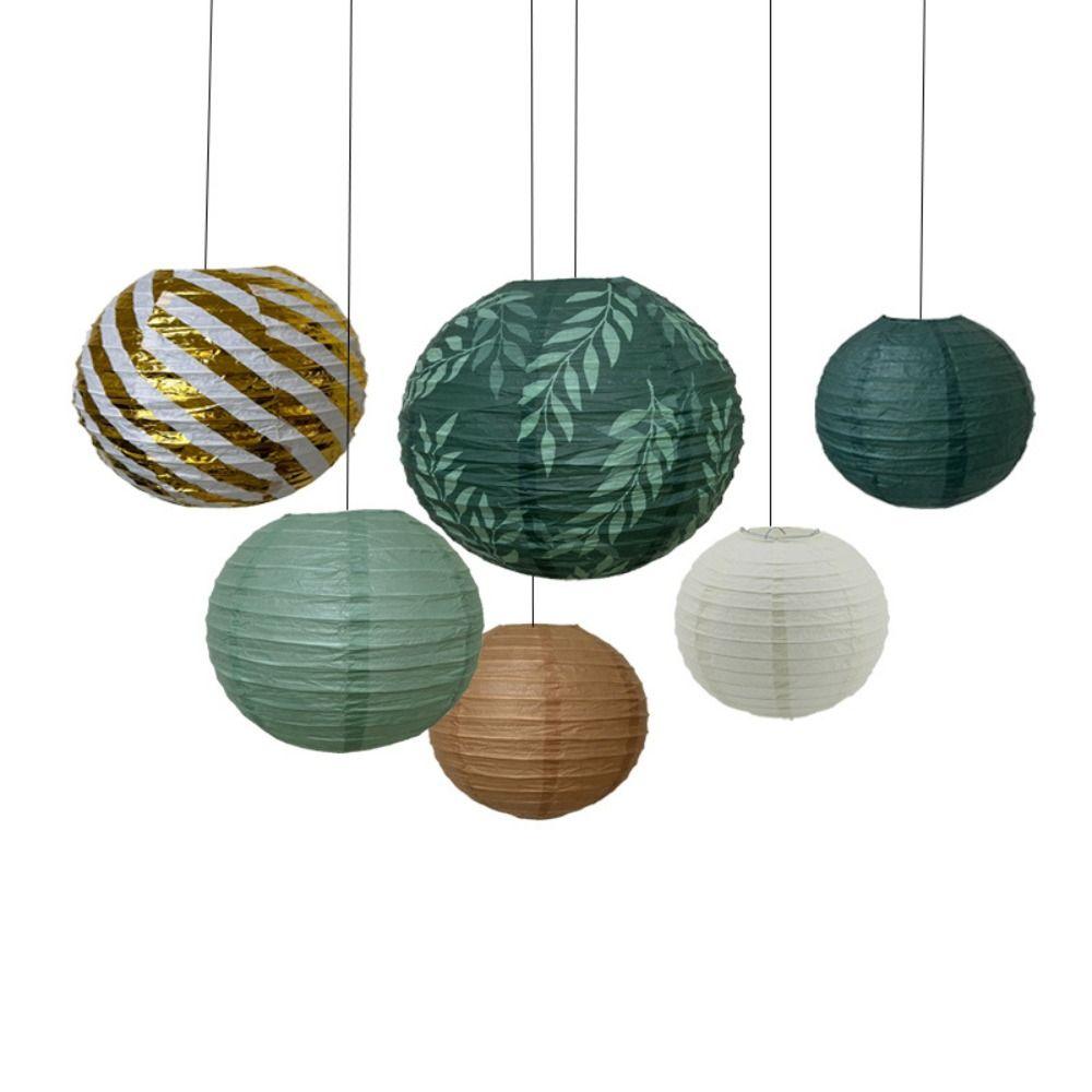 

Olive Leaf Themed Hanging Lanterns Sage Green Brown Lanterns Round Paper Lanterns DIY Lampion