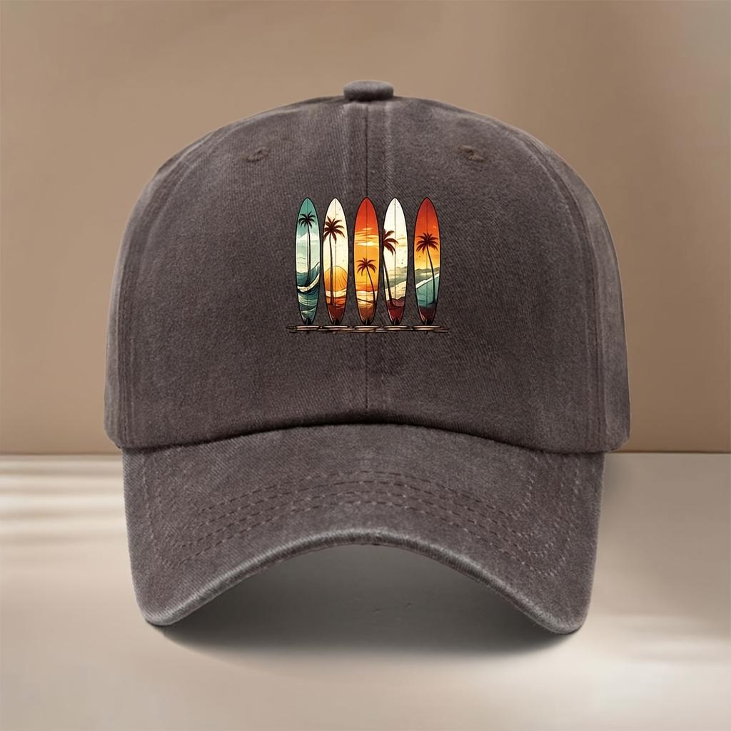 This Is a Vintage Surfboard Pattern Printed Baseball Cap Lightweight And Comfortable Adjustable Size Curved Brim Hat Unisex Ind