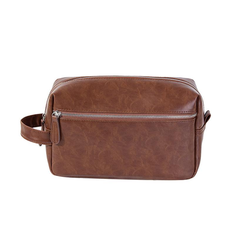 Pu Leather Makeup Bag Men's Large Capacity Multi-functional High Appearance Level Simple Retro Travel Portable Storage Toiletry Bag