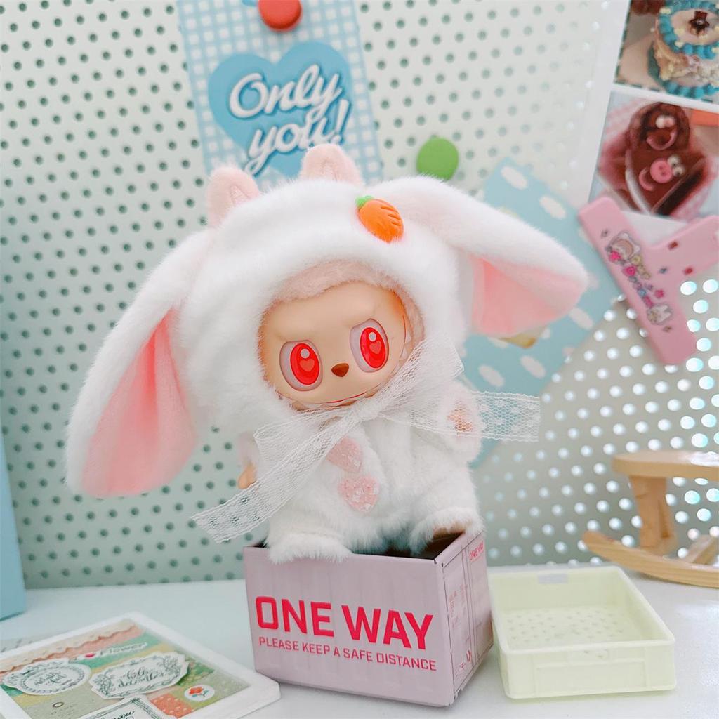 First, Second, and Third Generation Labubu Doll Clothes: 17cm Plush Onesie for 10cm Labubu Dolls, Cute Cartoon Design