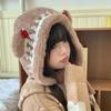 Winter Warm Plush Hat Scarf Integrated Ear Protection Lei Feng Hat Bow Cute Warm Outdoor Jacket Hat
