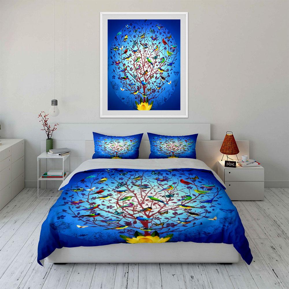 Colorful Birds Nature Decor Set Soft Comfortable Duvet Cover Bedding Set Included 1*Duvet Cover & 2*Pillowcases, Gift
