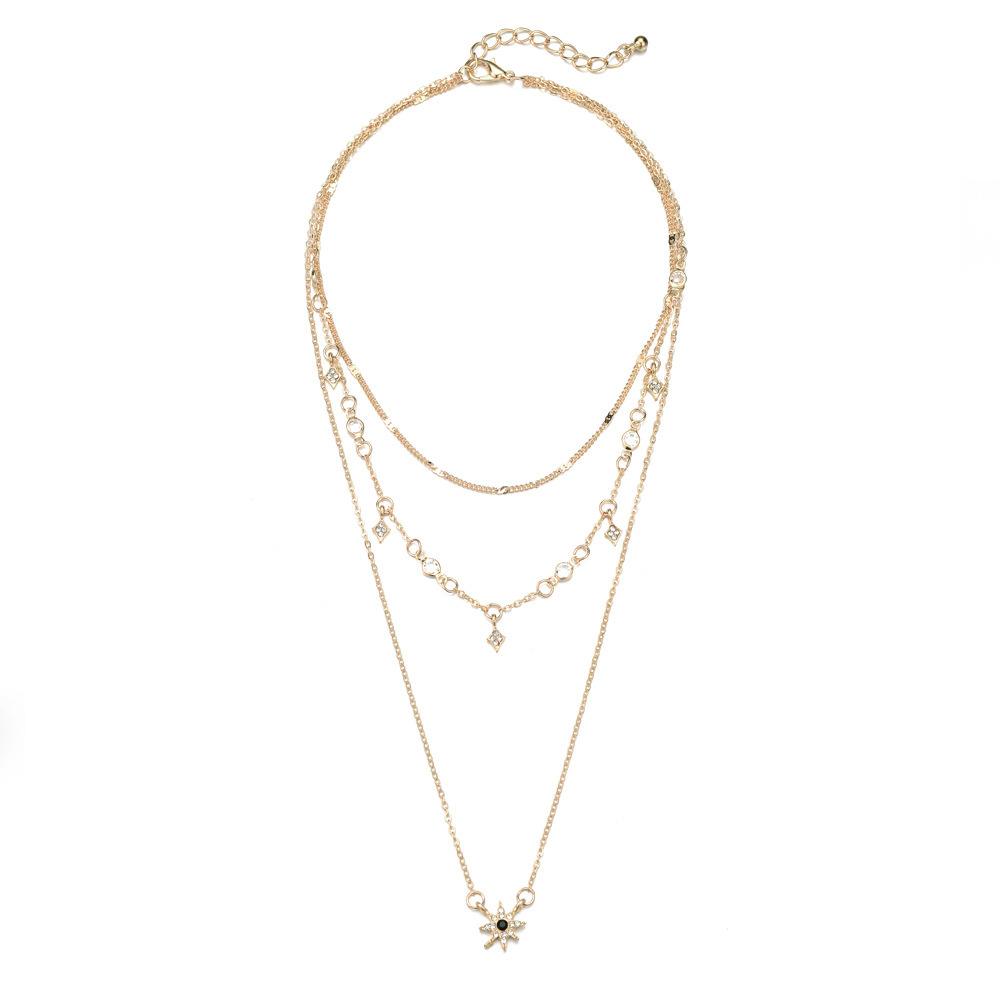 European and American popular personality geometric fashion simple multi-layer neck chain star pendant necklace spot