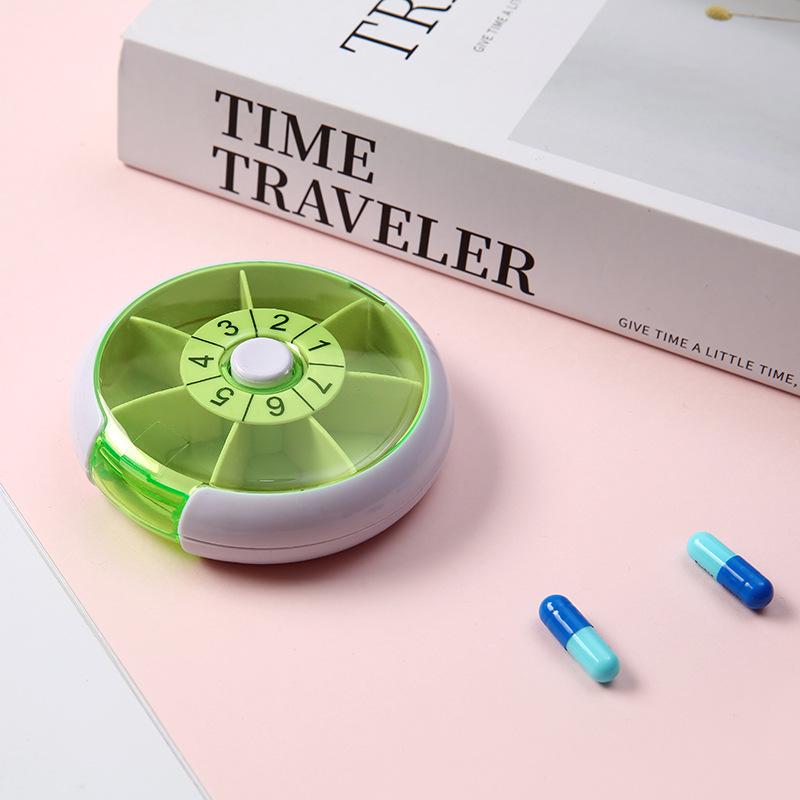 Round 7-Compartment Rotating Travel Pill Organizer