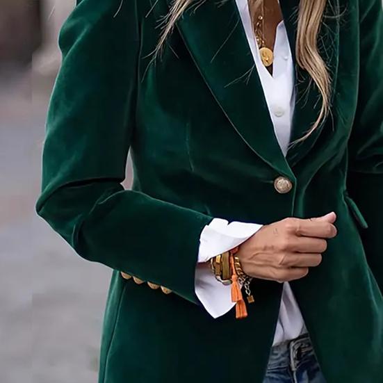 Sametové sako s dlouhým rukávem, klopami, s jedním knoflíkem, kancelářský svrchní oděv, všestranný styling