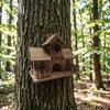 Bird House for Outside Wooden Birdhouse with Perch Platform Four-Hole Rustic Bird House Fits Bluebirds Canaries Cardinals for Garden Backyard