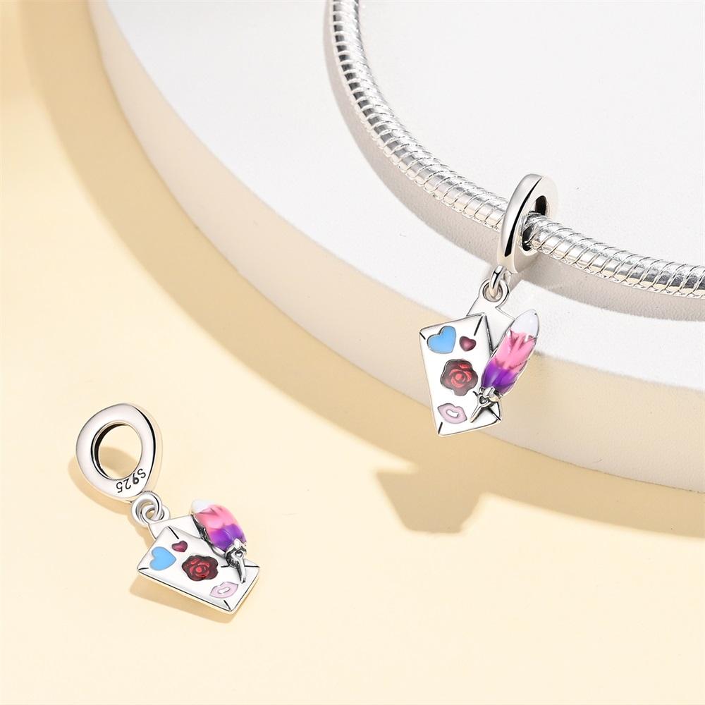 Authentic Original Copper Metal Charm Bead Components Luxury Feathers Valentine's Day Envelope Pendant Bead Component Bead Components Compatible With