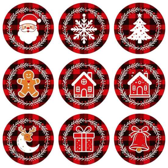 Christmas Wooden Coasters 9Pcs Set, Heat Resistant Cup Mats, Waterproof Non Slip Drink Round Table Protection Mats for Home Office Desk Accessories
