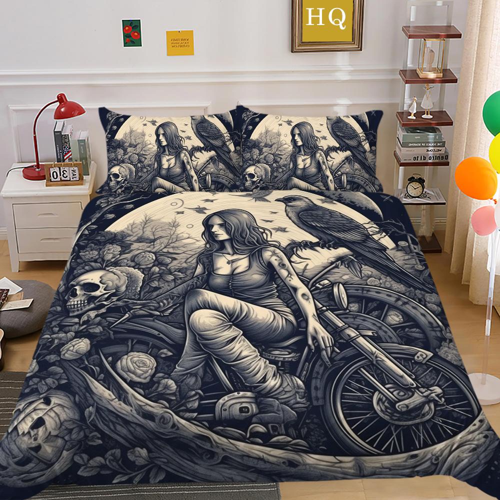 3D Beauty Skull Tisk Přehozy na postel King Size Polyester Povlak Set Design Špičkový bytový textil