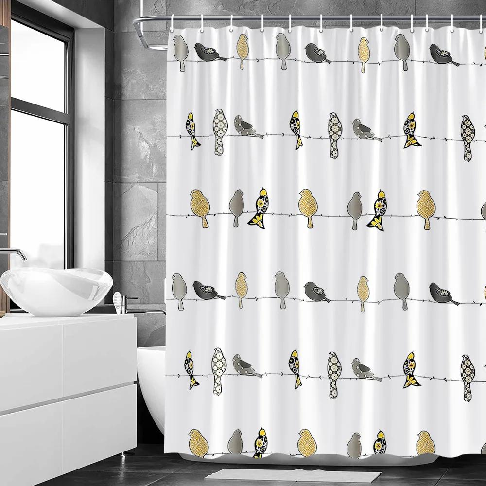 Sexy Woman White Shower Curtains Highland Cow Palm Leaf Ink Flower Bird Polyester Fabric Washable Bathroom Decor Bath Curtain