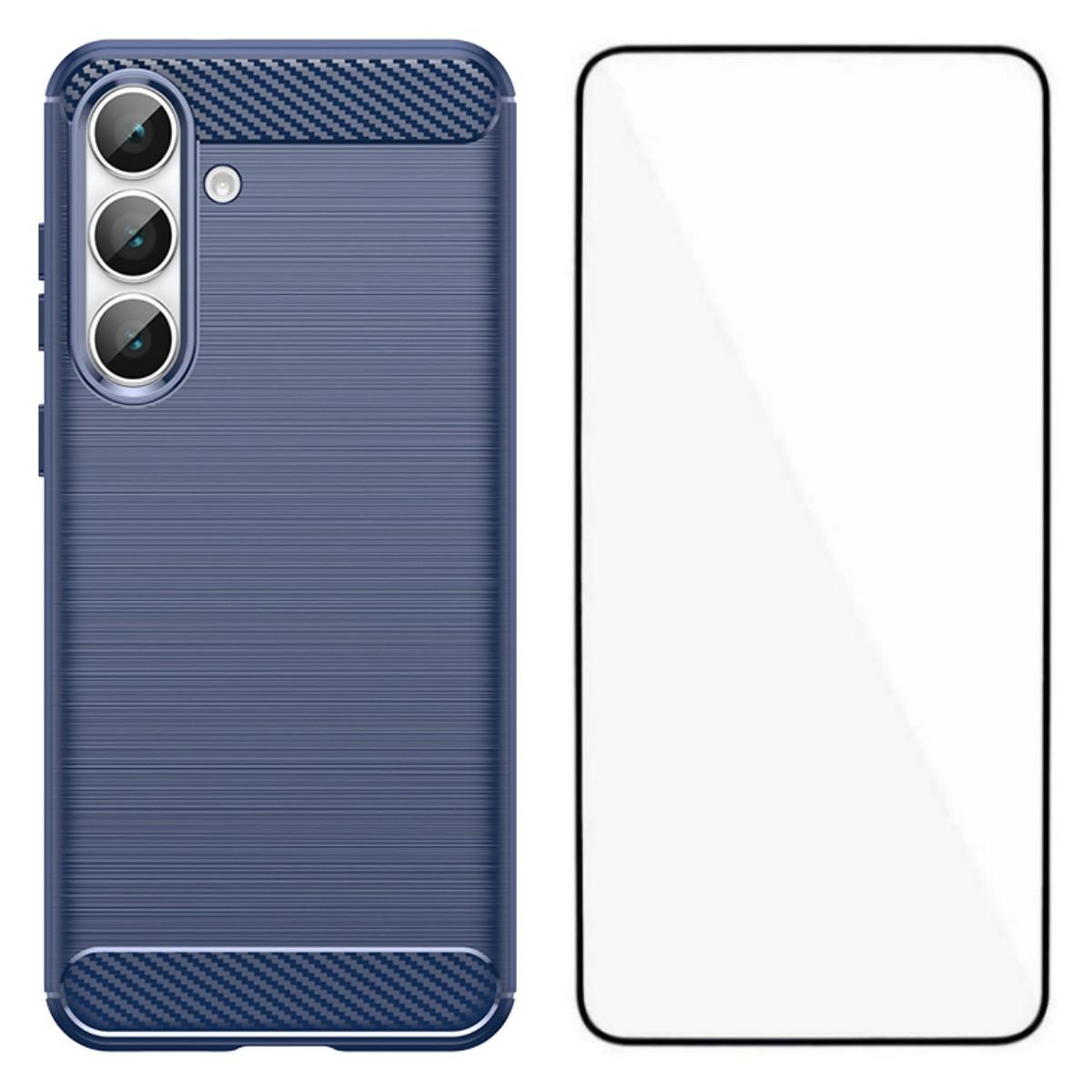 

Чехол для Samsung Galaxy S25 FE с закаленным стеклом WANLONFENG Серия LS Матовая текстура ТПУ Чехол для телефона Blue