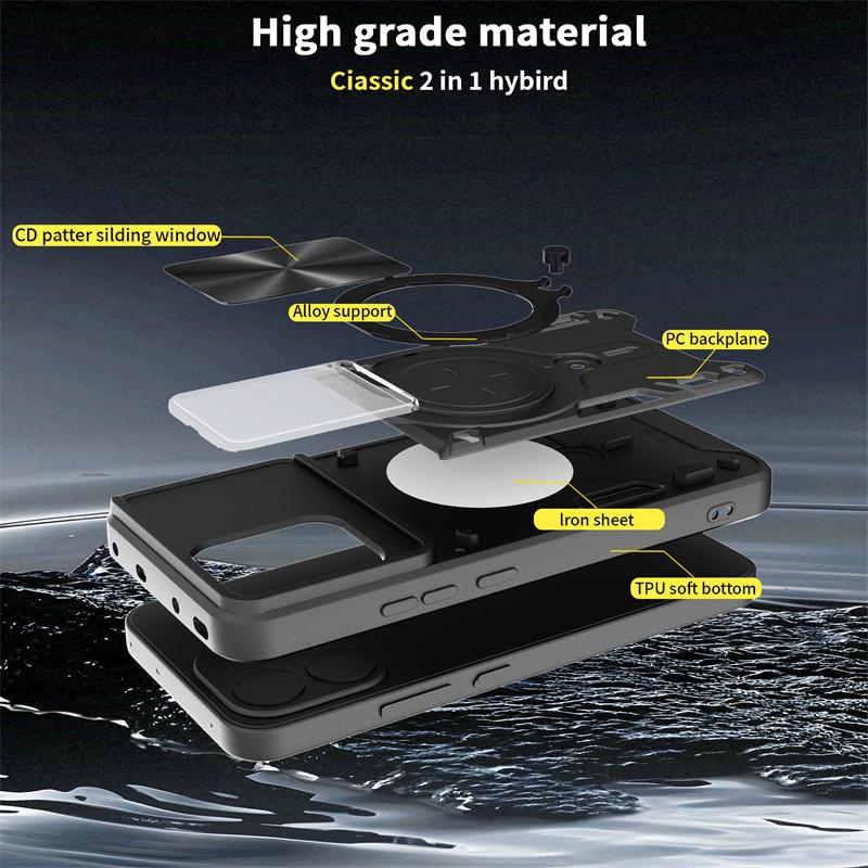 For OPPO Reno 15 F FS 5G Slide Camera Protection Armor Phone Case For OPPO Reno 15 Pro Max Car Magnetic Holder Metal Ring Cover
