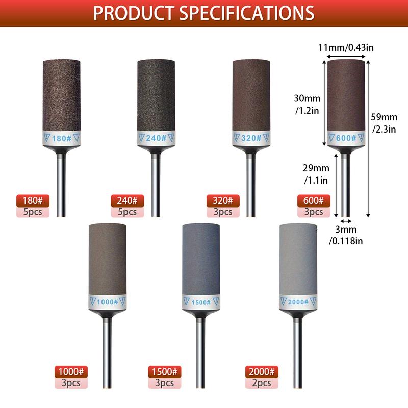 24pcs Sandpaper Stick Sanding Drum Polishing Heads with 3mm Shank for Rotary Tools Metal Rust Removal Stone Jade Polishing DIY