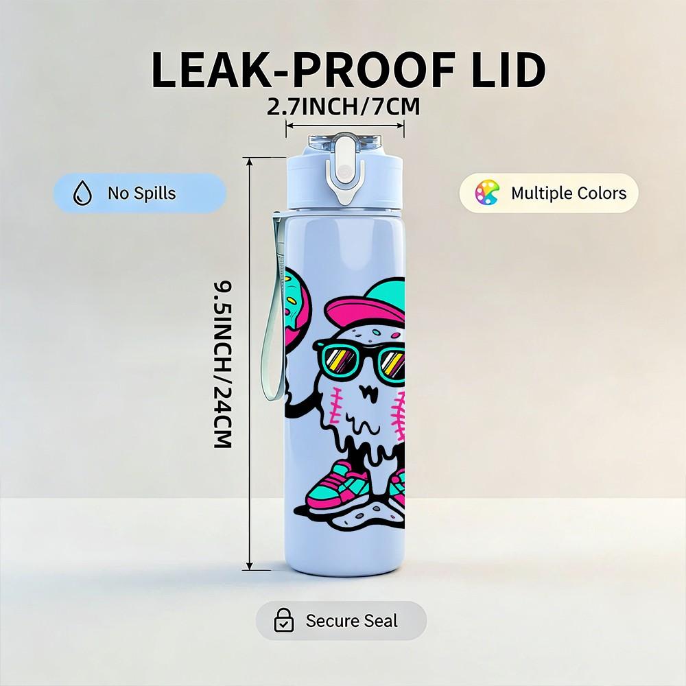 1PC Skateboard Puppy Cartoon Kid Pattern 750ml Color Plastic Sports Water Bottle Leakproof Flip Straw Lid Suitable for Sports Office Home Use
