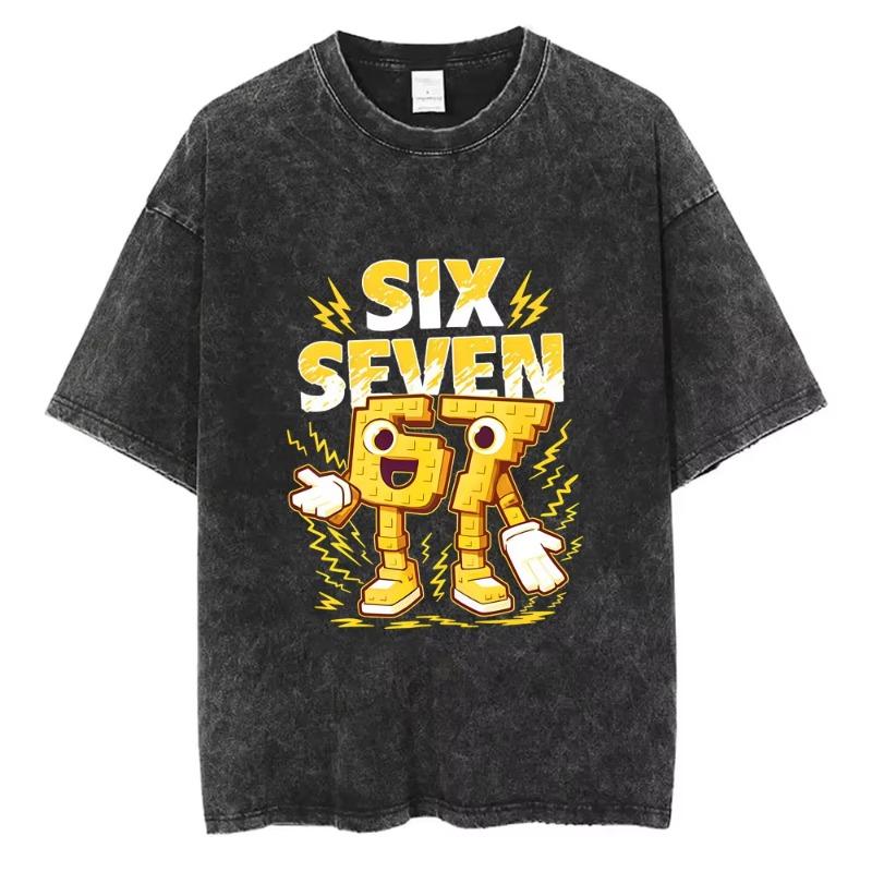 Italian Brainrot Funny Meme Washed Vintage T-shirt Six Seven 67 Number Tshirt Men Women Casual Fashion Oversized Crewneck Tees