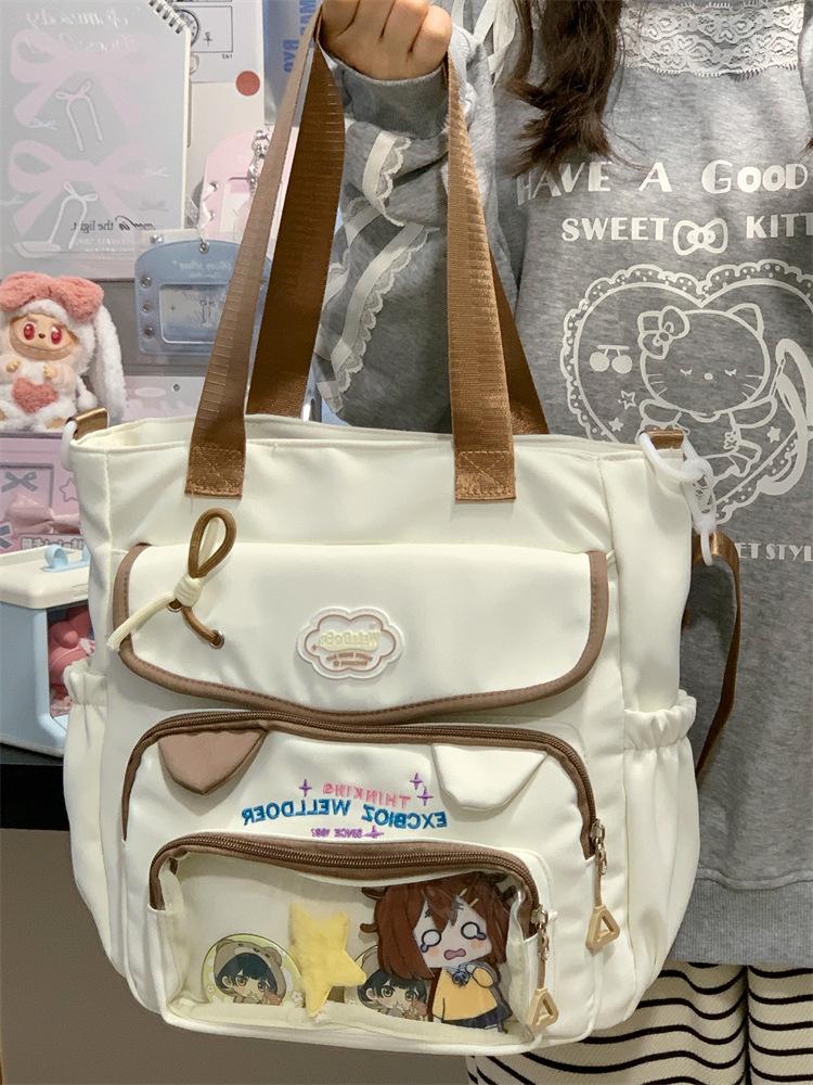 School bag high value contrasting colors cute cat fresh girl tote bag make-up bag
