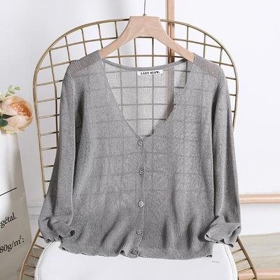 Summer Sunscreen Cardigan Paired With Ice Silk Knitted Sweater For Women Short And Ultra Thin Coat