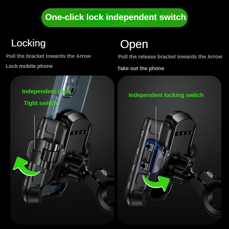 Motorcycle Phone Holder One-Touch Auto Quick Lock Bike Phone Mount ATV Bicycle Scooter Phone Holder with Aluminum Handlebar Base